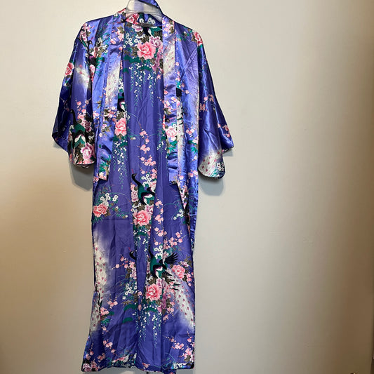 Beautiful Vintage Purple Cotton Kimono Floral All Over Print Japan 50 Authentic