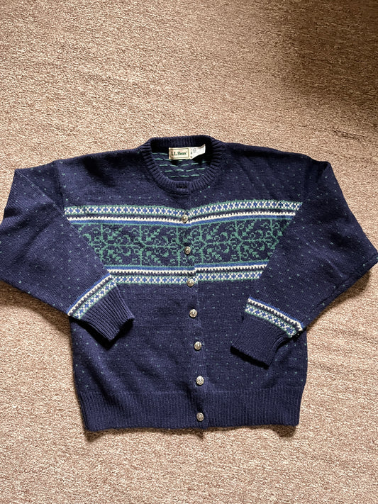 1990s L.L. Bean 100% Wool Fair Isle Nordic Cardigan Sweater