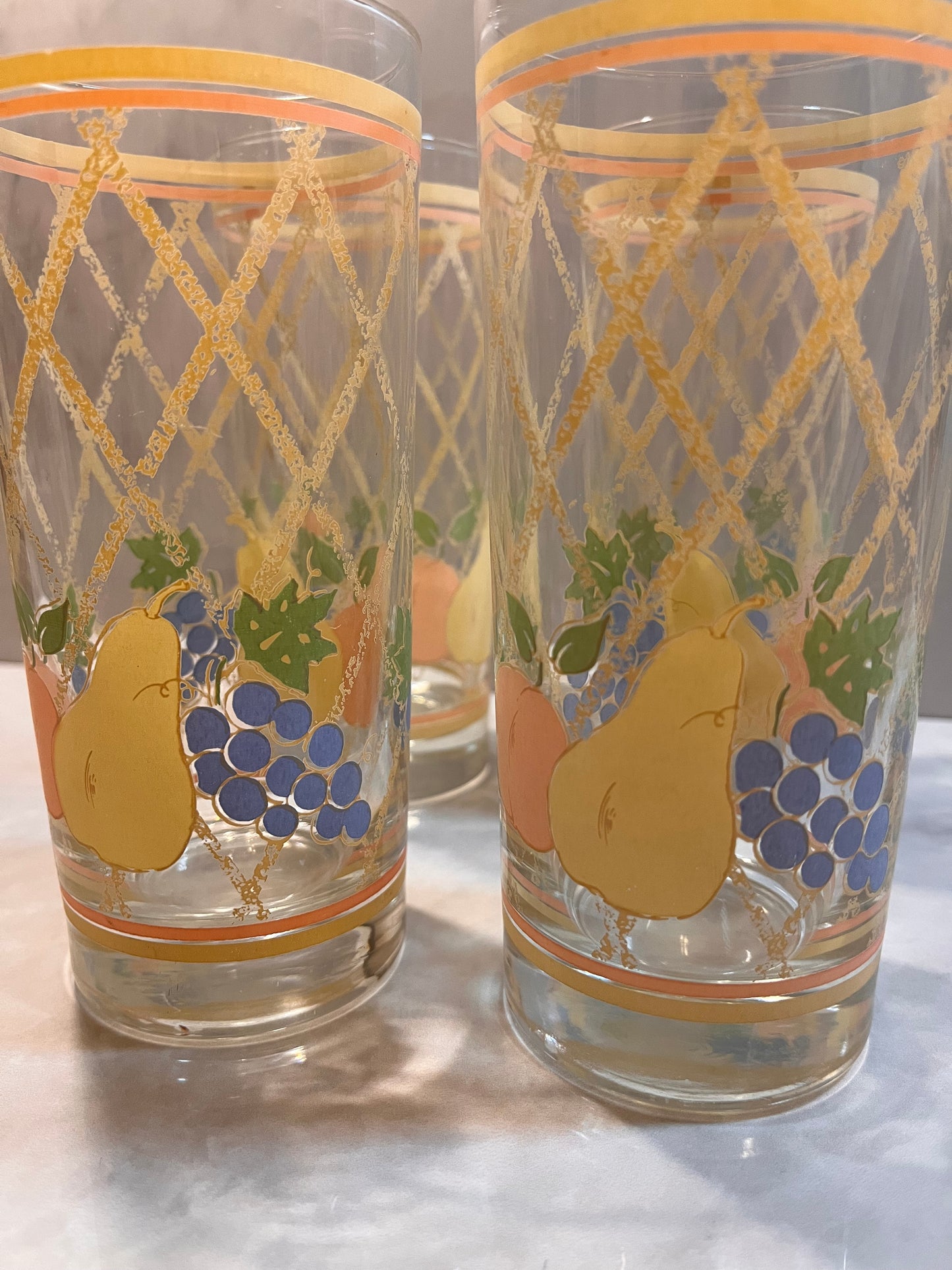 Vintage Libbey 4 Piece Glass Set Fruit & Lattice Tumbler And Juice