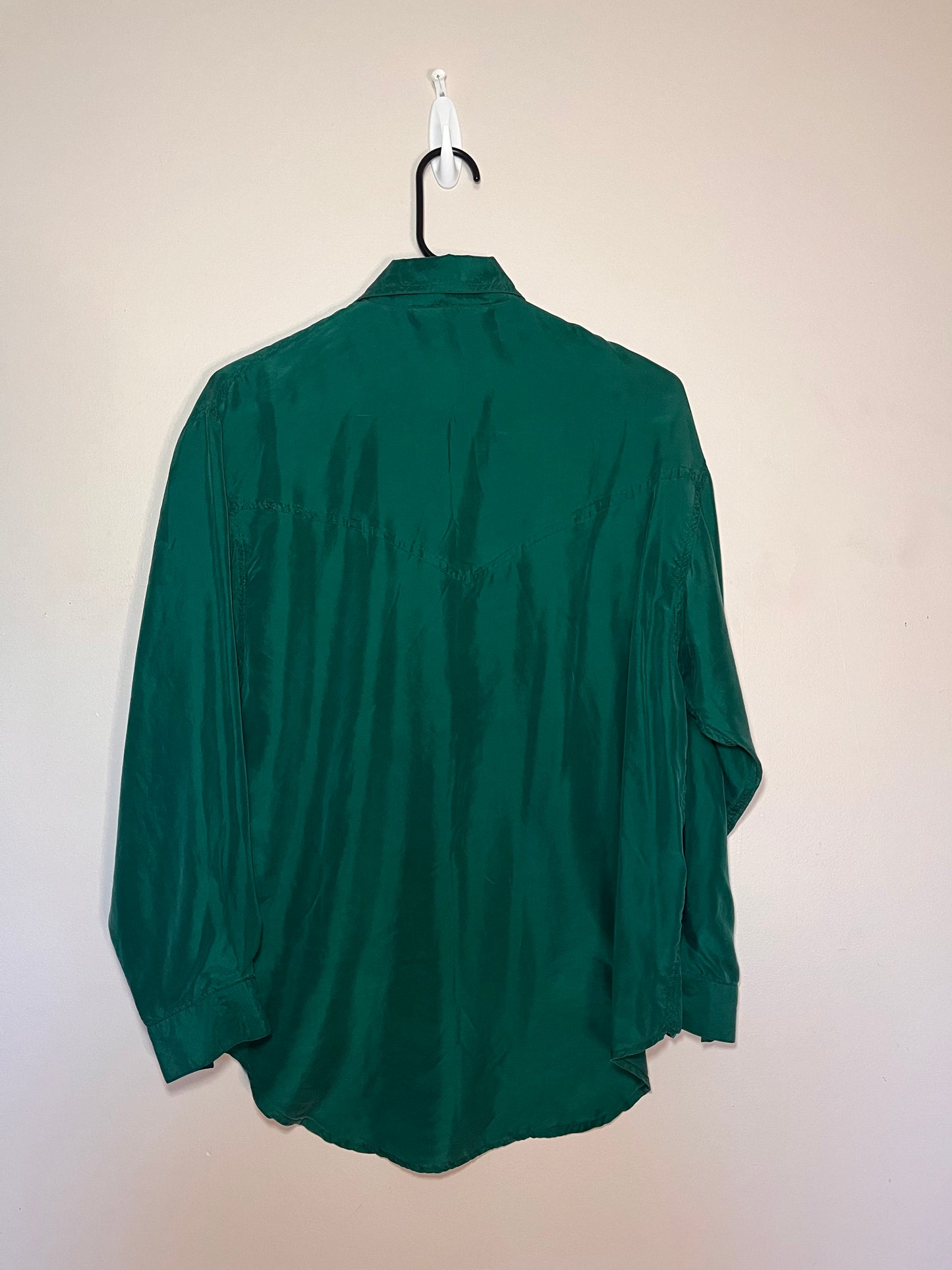 Vintage Nuggets 100 Silk Emerald Green Blouse Size Small