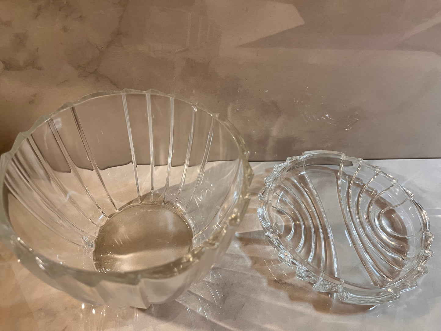 Vintage Mid Century Modern Art Deco Heavy Elegant Glass Covered Box Jar With Lid