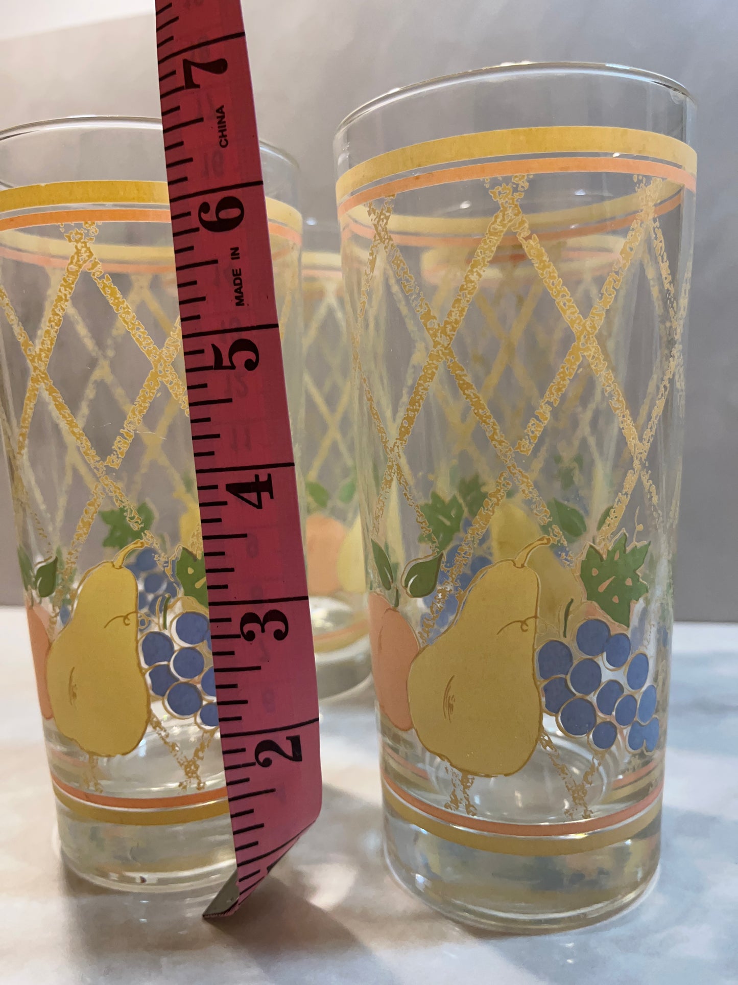 Vintage Libbey 4 Piece Glass Set Fruit & Lattice Tumbler And Juice