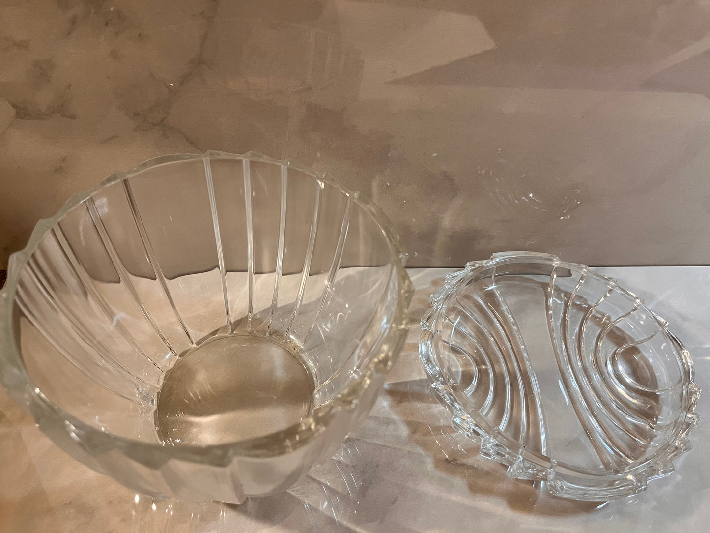 Vintage Mid Century Modern Art Deco Heavy Elegant Glass Covered Box Jar With Lid