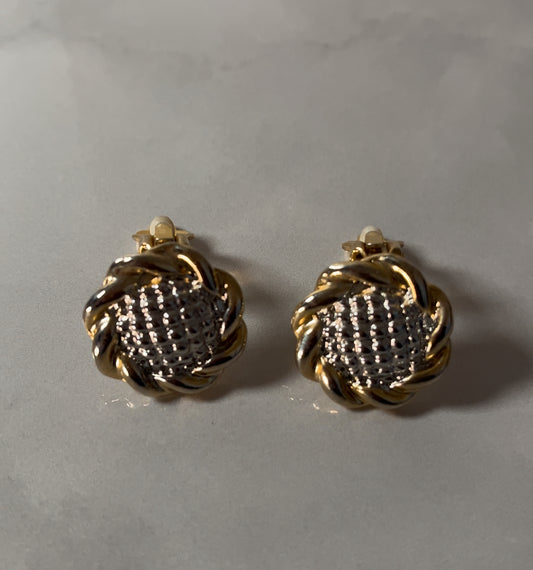 Vintage Gold and Silver Toned Apple Pie Clip-On Earrings