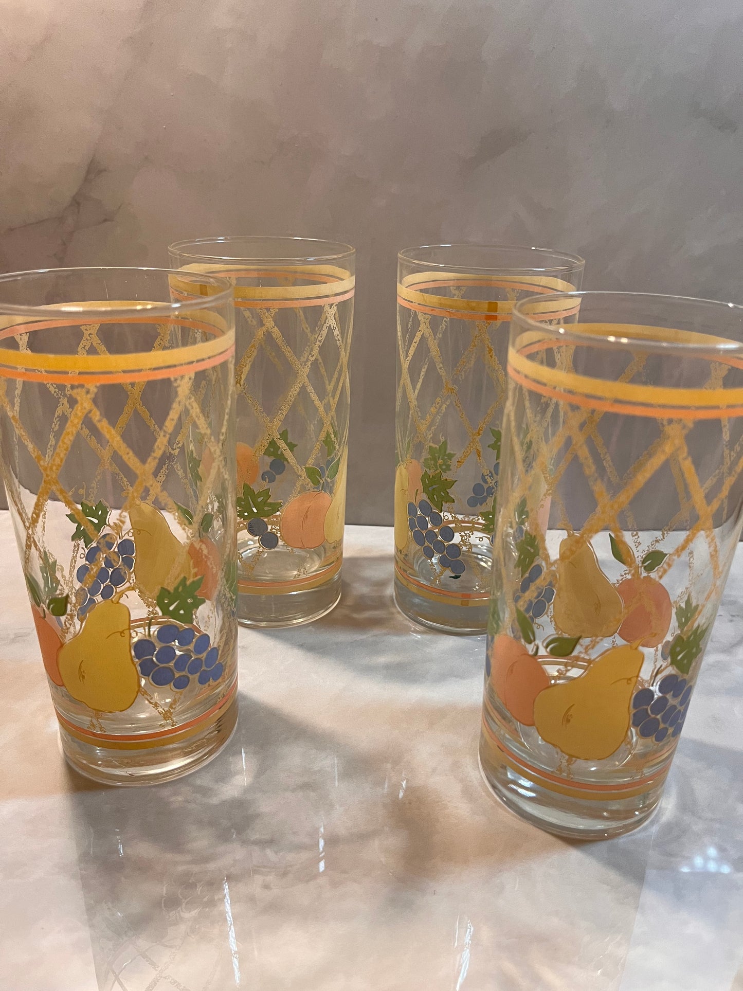 Vintage Libbey 4 Piece Glass Set Fruit & Lattice Tumbler And Juice