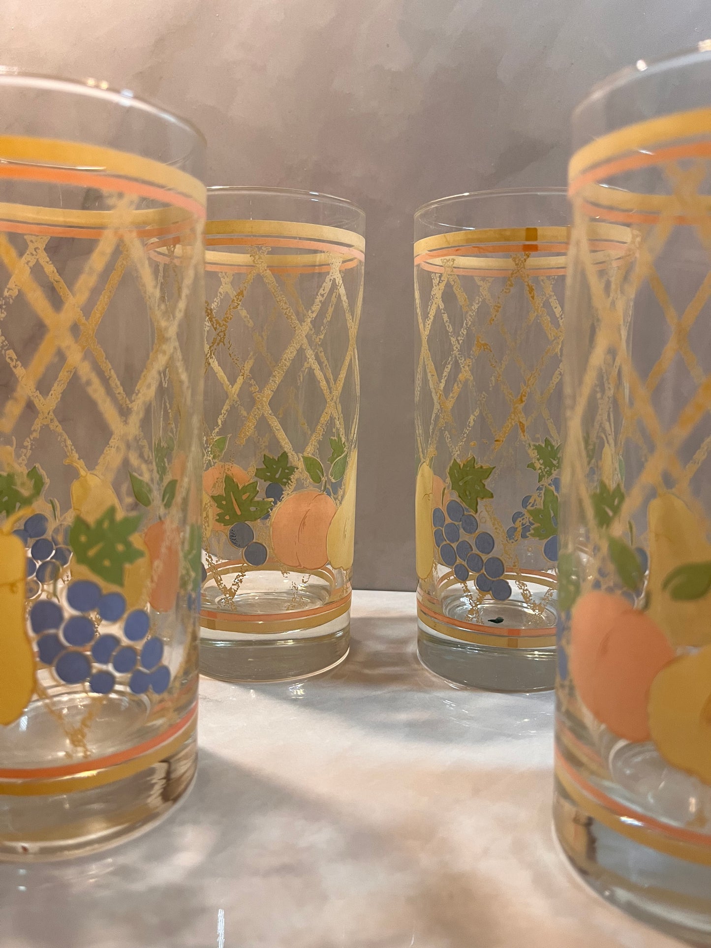 Vintage Libbey 4 Piece Glass Set Fruit & Lattice Tumbler And Juice