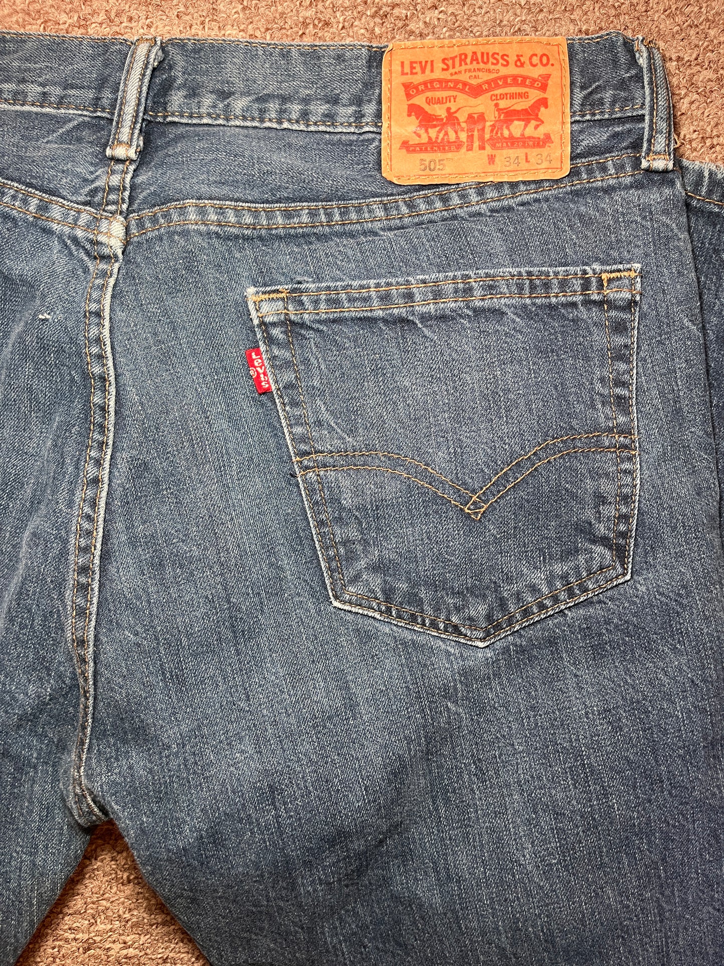 Levi's 505 Jeans Mens 34x34 Regular Straight Blue Denim Wash Cotton Work Pants