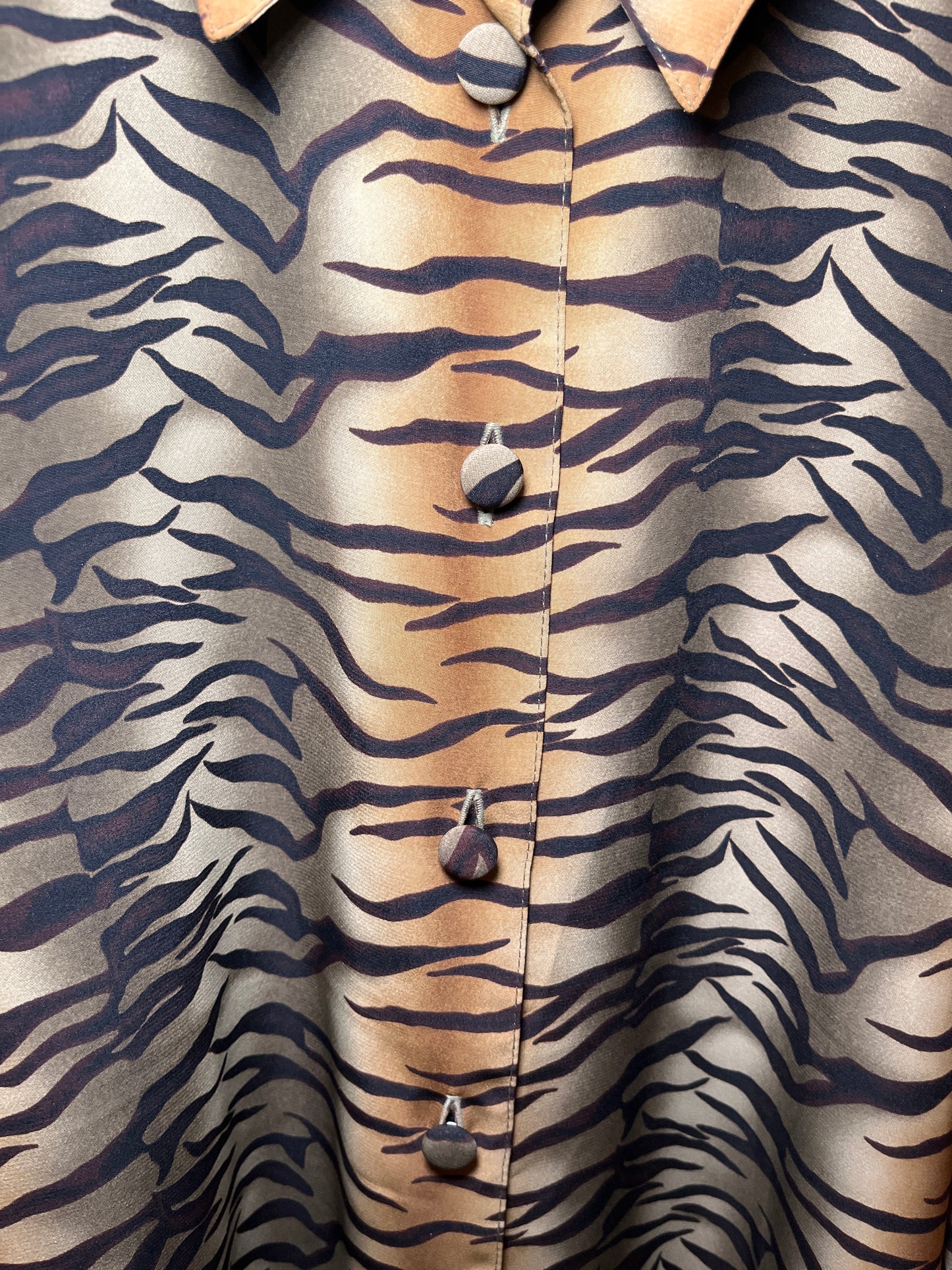 Vintage Liz Baker Essentials Brown Black Animal Print Button Down Blouse