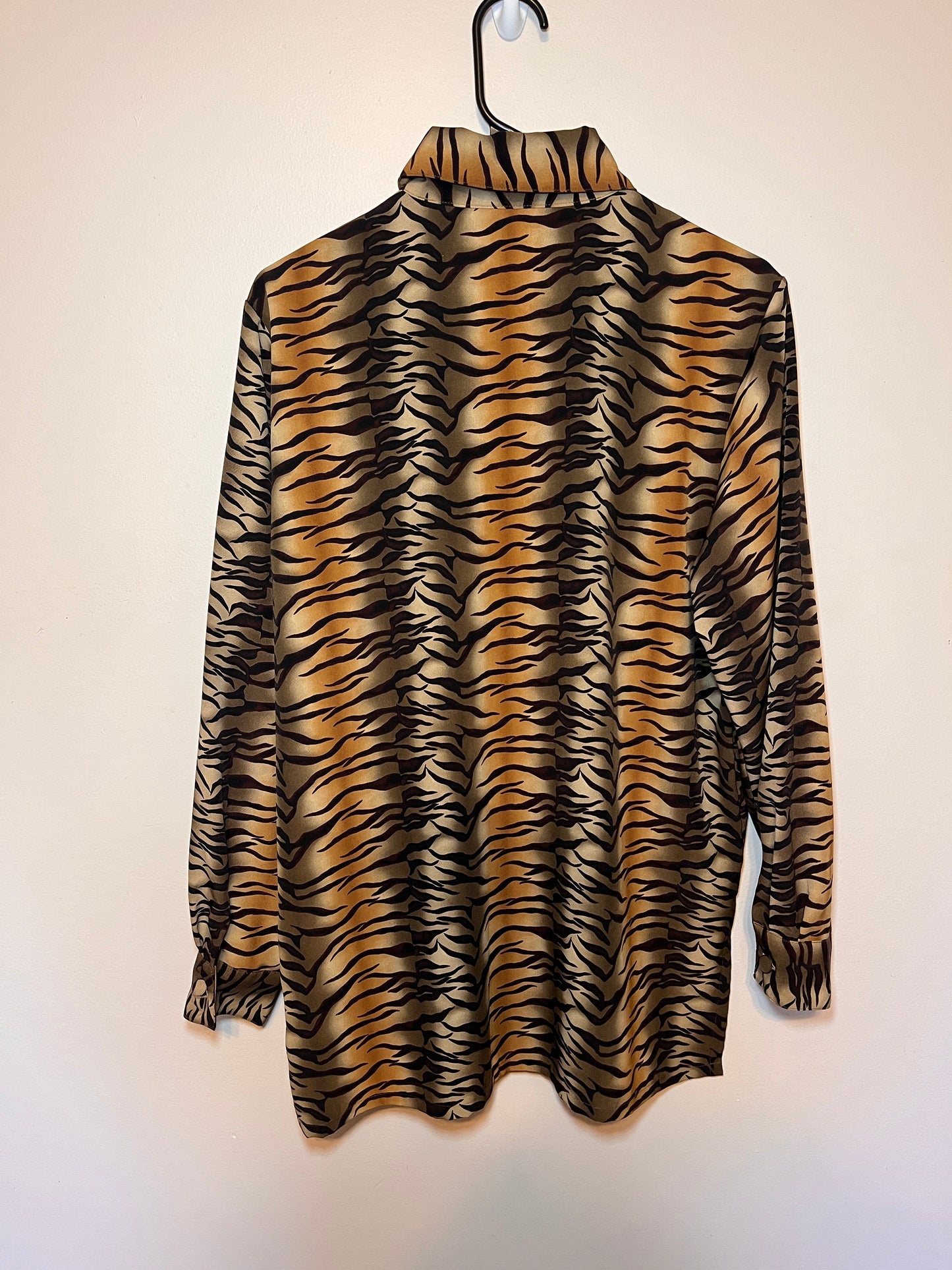 Vintage Liz Baker Essentials Brown Black Animal Print Button Down Blouse