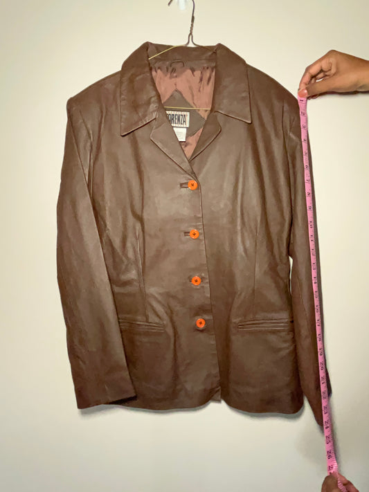 Vintage 90s Forenza Leather Jacket Brown Button Up Collared Smooth Lined Retro