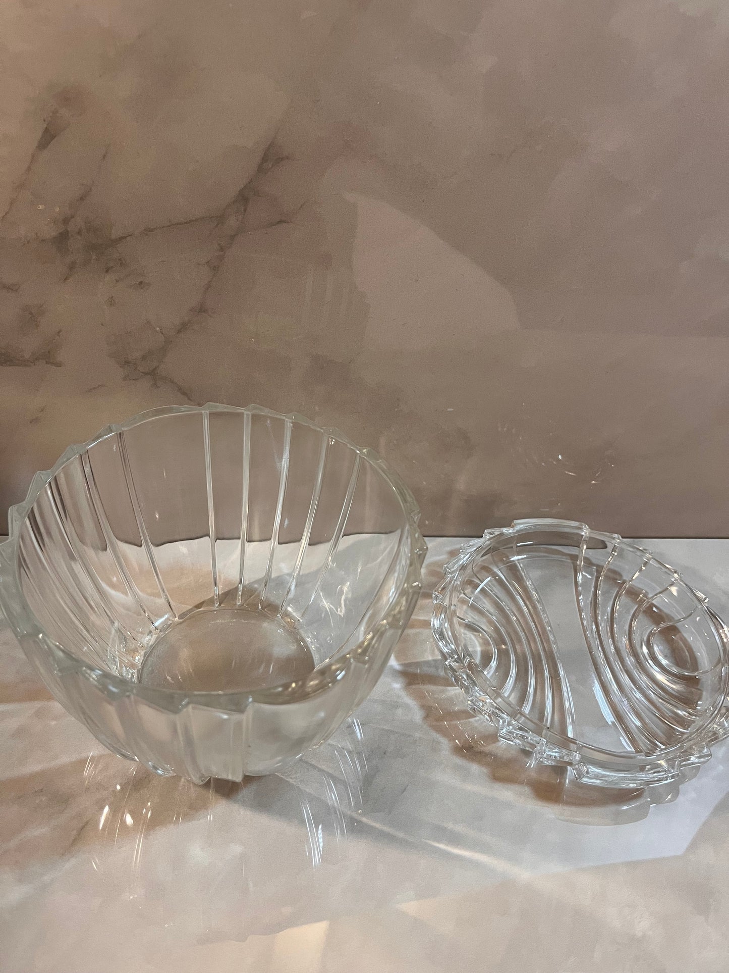 Vintage Mid Century Modern Art Deco Heavy Elegant Glass Covered Box Jar With Lid