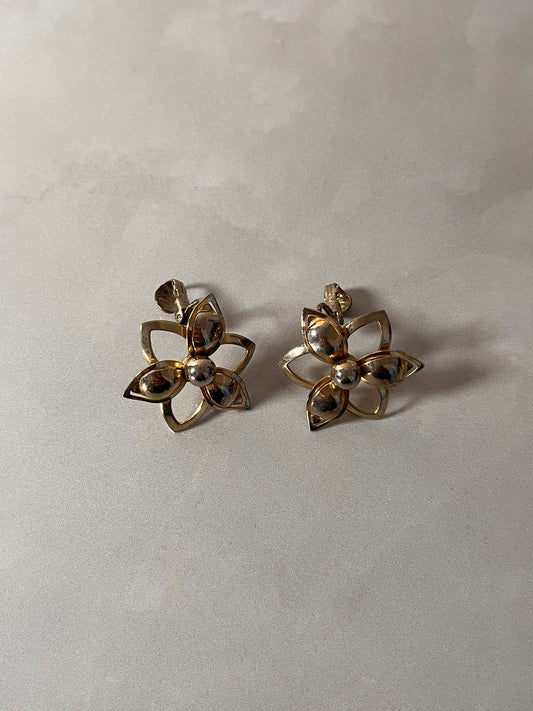 Vintage 1960s Sarah Coventry Double Gold Tone Flower Clip Earrings