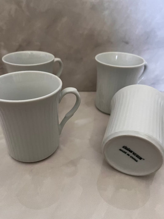 Vintage Lillian Vernon White Embossed 4 Mug Set