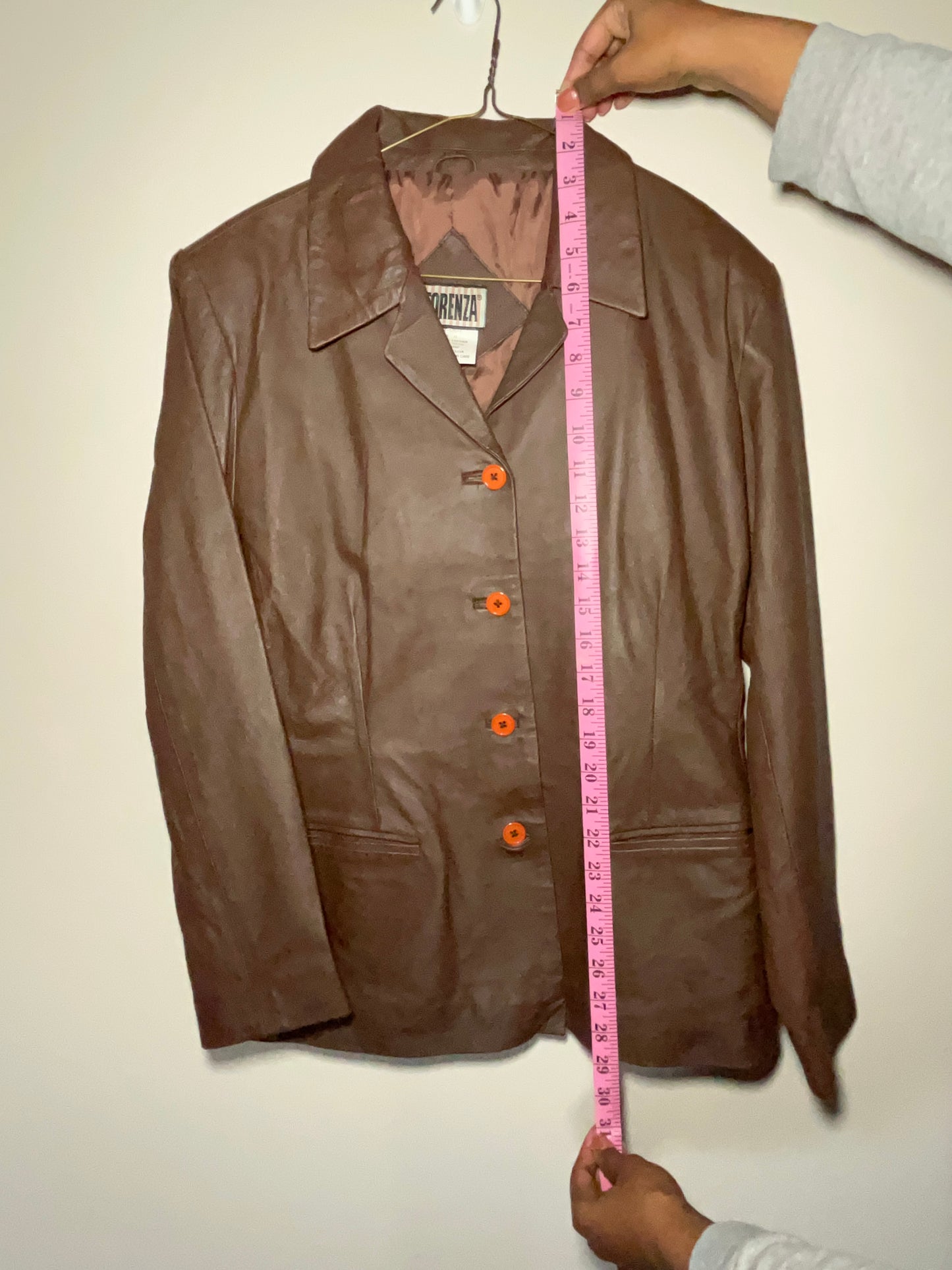 Vintage 90s Forenza Leather Jacket Brown Button Up Collared Smooth Lined Retro