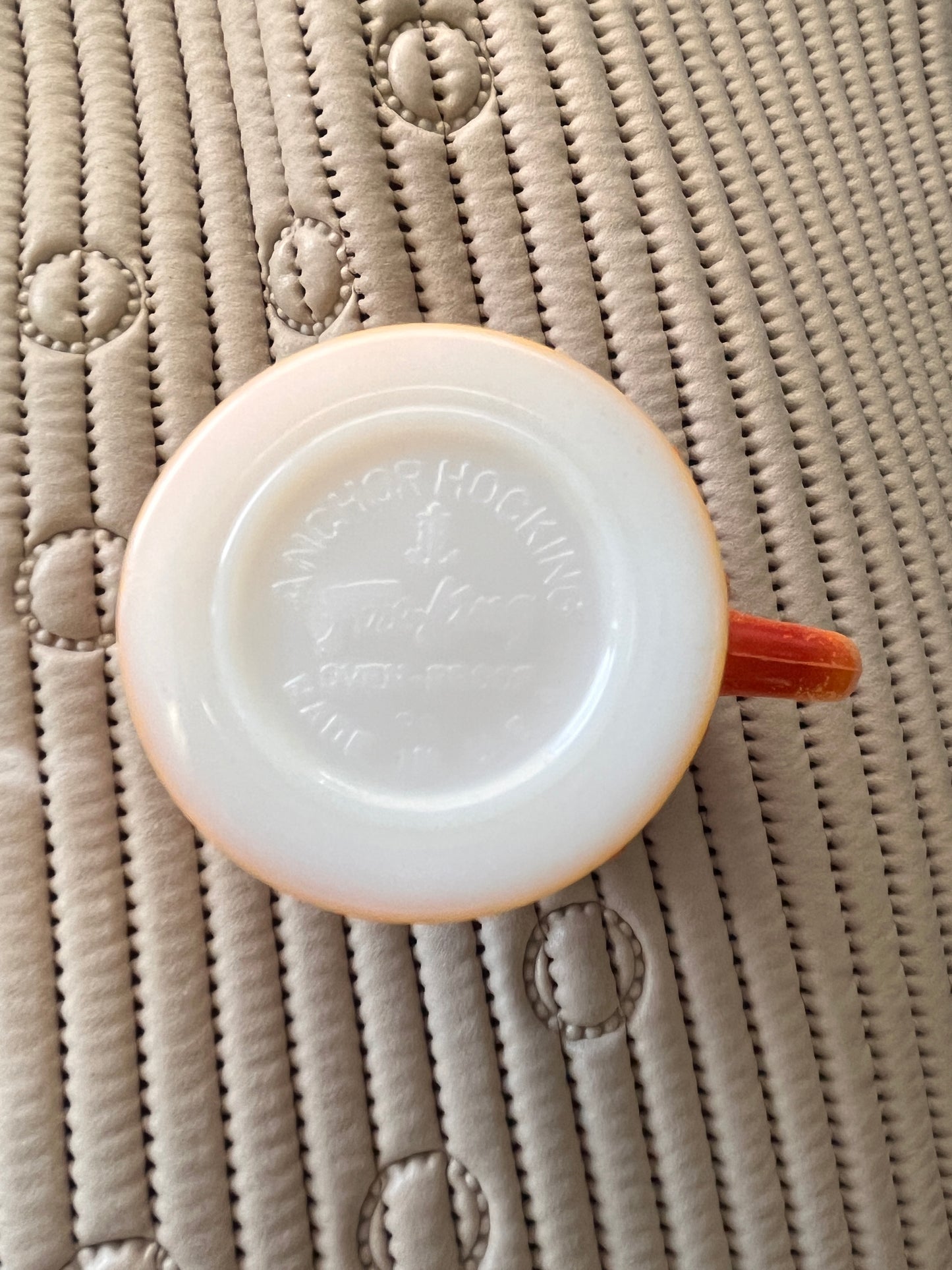 Vintage ANCHOR HOCKING FIRE KING KIMBERLY Mug Cup Lot, 1 Orange & 1 Green