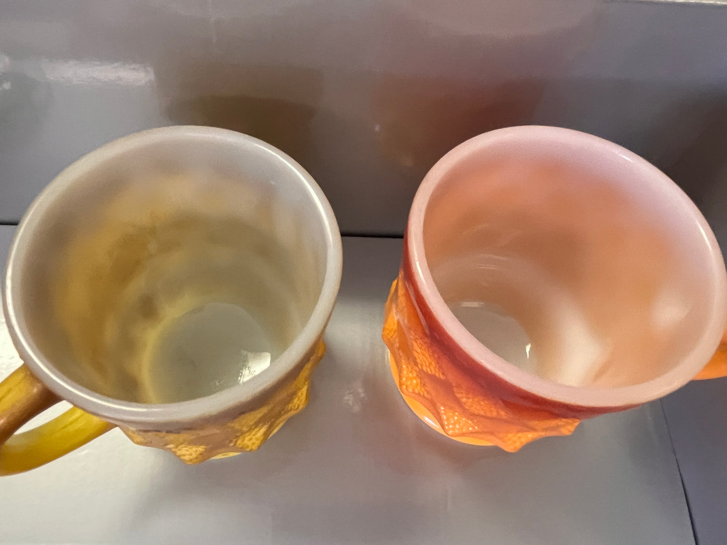 Vintage ANCHOR HOCKING FIRE KING KIMBERLY Mug Cup Lot, 1 Orange & 1 Green