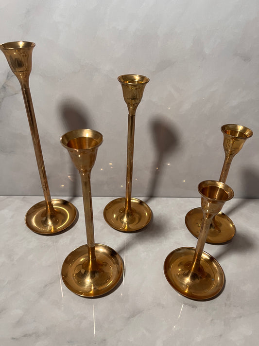 1970 Vintage Brass Candlestick Candle Holders Wedding Holiday Decor SET OF 5