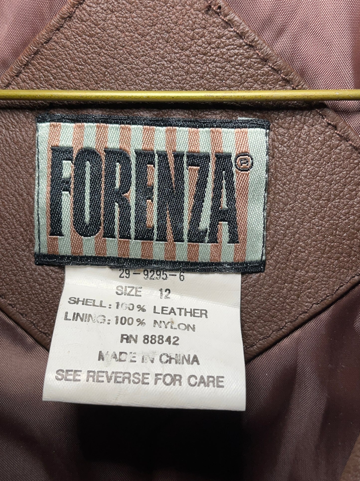 Vintage 90s Forenza Leather Jacket Brown Button Up Collared Smooth Lined Retro