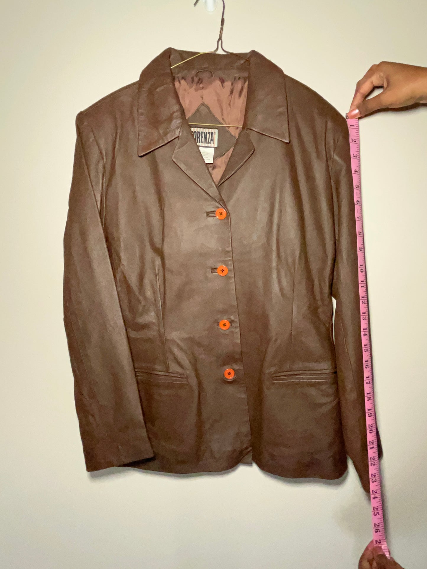 Vintage 90s Forenza Leather Jacket Brown Button Up Collared Smooth Lined Retro
