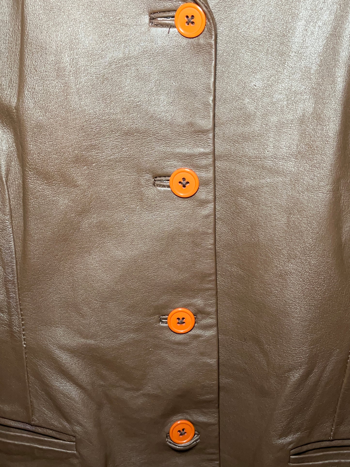 Vintage 90s Forenza Leather Jacket Brown Button Up Collared Smooth Lined Retro