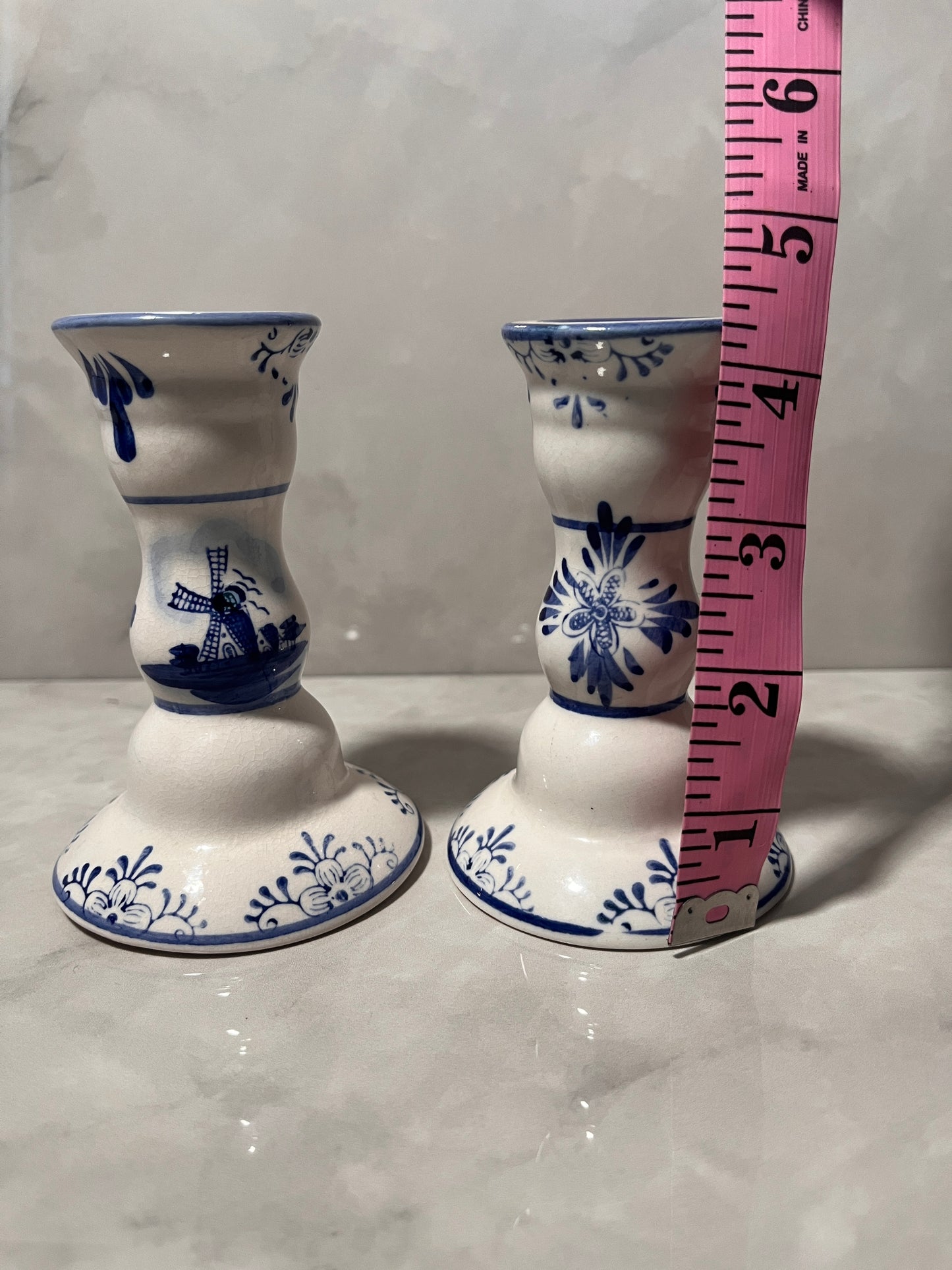 Vintage Inspired Royal Delft Candlesticks 2 Pair