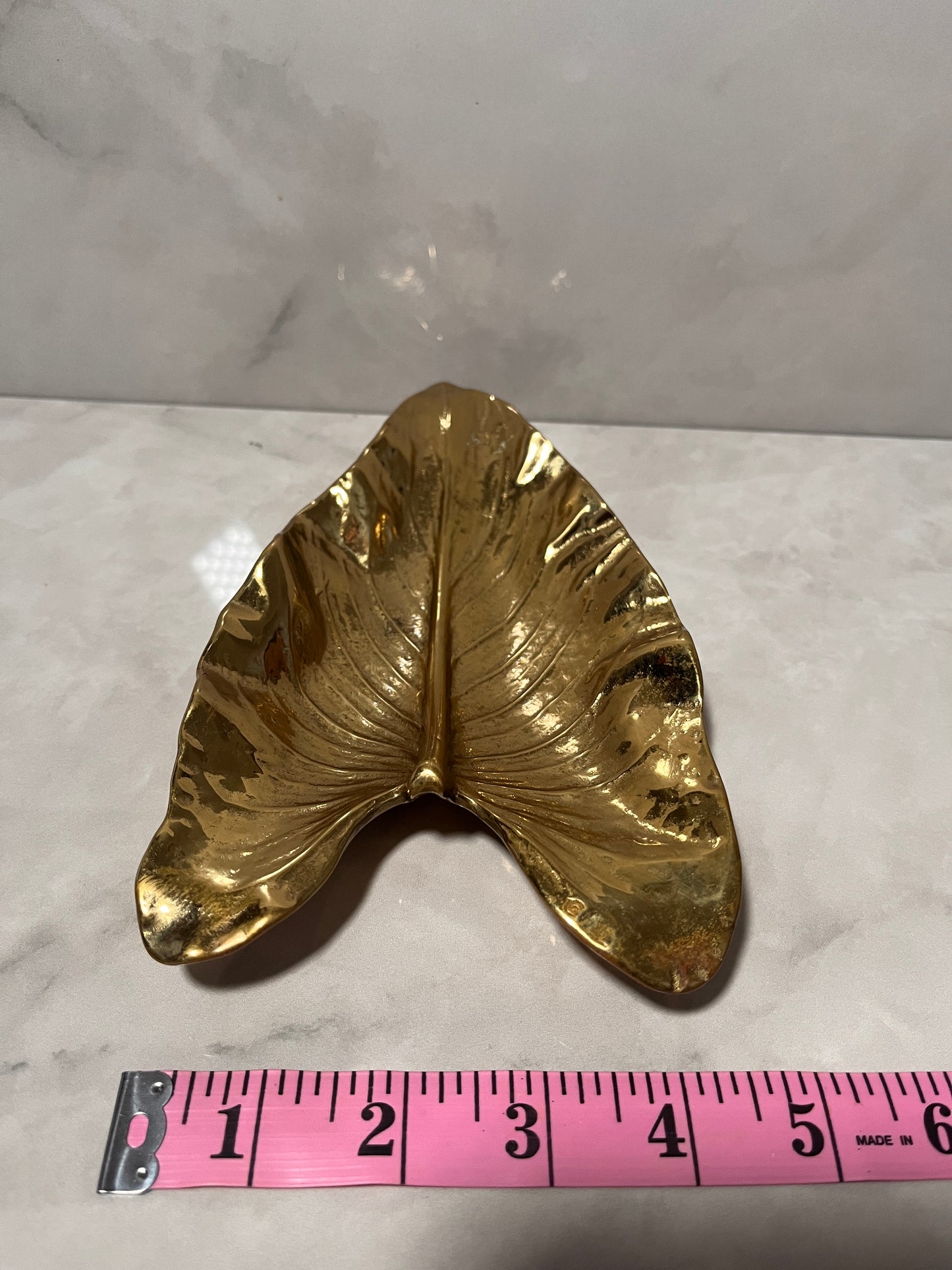 1948 Hand Cast Brass Calla Lily Leaf Jewelry Dish by Virginia Metal Crafters